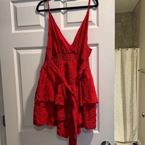 Red Sleeveless Ruffled Romper